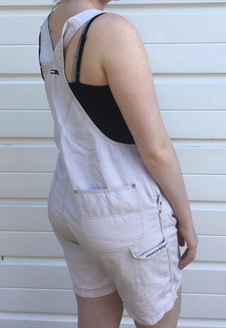 WOMENS VINTAGE 90S TOMMY HILFIGER DUNGAREES BEIGE SHORTS