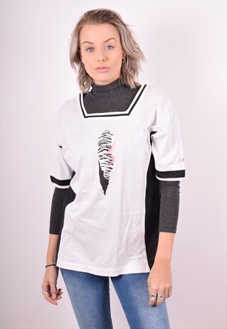 ADIDAS WOMENS VINTAGE T-SHIRT TOP LARGE WHITE 90S