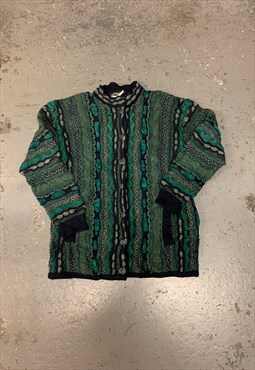 Vintage Abstract Knitted Cardigan Funky 3D Patterned Sweater