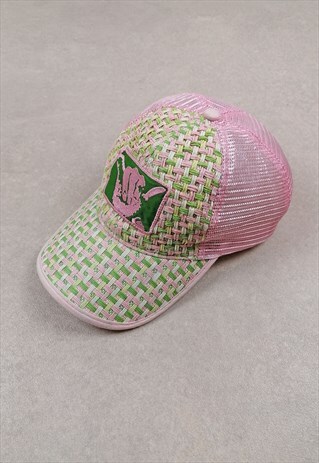 QUIKSILVER TRUCKER HAT SURF SKATE CAP WOVEN PINK MESH