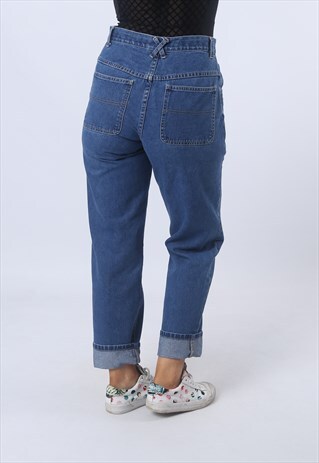 HIGH WAISTED DENIM JEANS TAPERED LEG VINTAGE UK 10 (E95A)