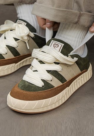 CHUNKY SNEAKERS SUEDE PLATFORM TRAINERS RETRO SHOES IN GREEN