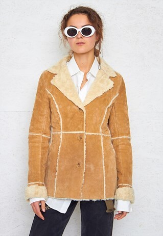 VINTAGE BROWN FAUX FUR SUEDE JACKET