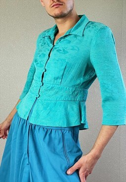 Vintage 70's Floral Boho Blazer in Teal