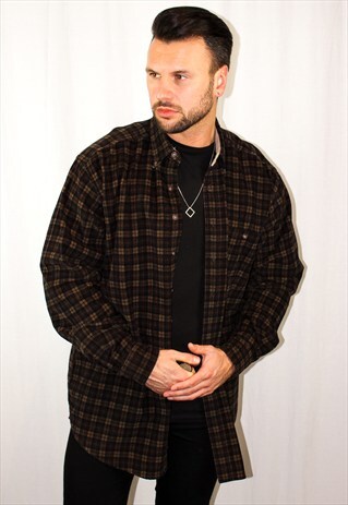 VINTAGE LONGLINE PLAID CORDUROY SHIRT