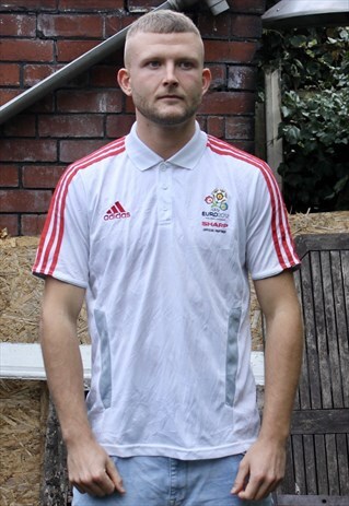 WHITE ADIDAS EURO 2012 POLO SHIRT MEDIUM