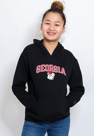 VINTAGE CHAMPION GEORGIA HOODIE IN BLACK SMALL