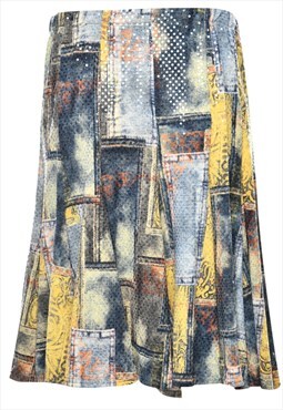 Vintage Printed Flared Skirt - L