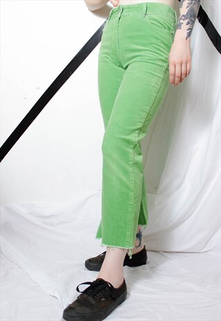 90S GRUNGE Y2K GOTH NEON CROPPED CORDUROY ANKLE FLARE PANTS
