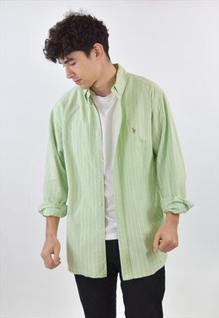VINTAGE 90S GREEN STRIPED RALPH LAUREN SHIRT