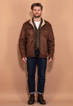 Vintage 00's Men Faux Shearling Jacket in Brown