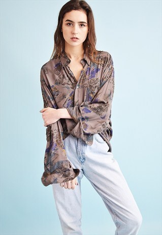 90'S RETRO TRAVEL PRINT OVERSIZED SHIRT BLOUSE TOP