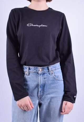 VINTAGE CHAMPION BLACK LONG SLEEVE EMBROIDERED TEE