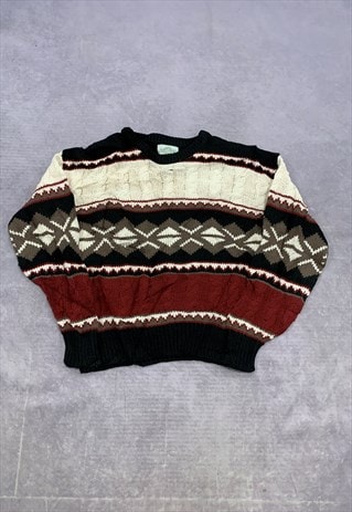 VINTAGE KNITTED JUMPER ABSTRACT PATTERNED CHUNKY SWEATER