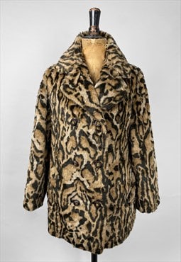 Astraka 70's Faux Fur Animal Print Brown Vintage Coat
