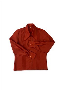 Womens Vintage 70s blouse rust red pointy collar shirt top