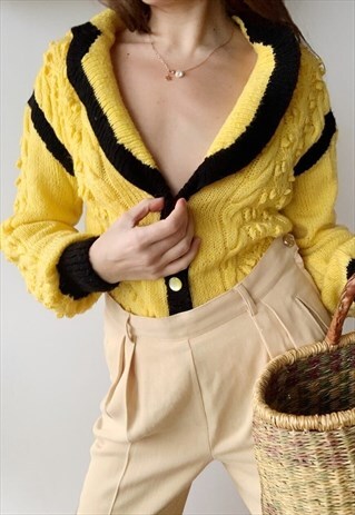 VINTAGE 70S MILKMAID PUFF SLEEVE PARISIAN CARDIGAN JUMPER