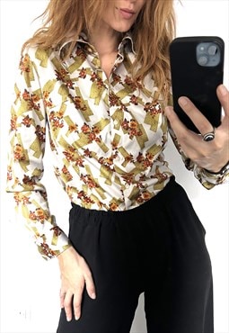 70s Printed Shirt With Wing Collar