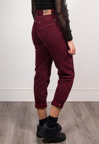 VINTAGE 90'S BURGUNDY DENIM HIGH WAIST MOM JEANS