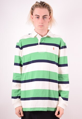 POLO RALPH LAUREN MENS VINTAGE RUGBY POLO SHIRT XL GREEN 90S