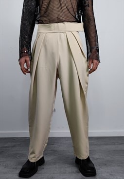 Old money trousers in beige elastic waist smart pants