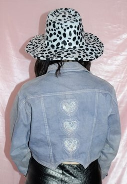 Vintage 80's Lilac Cropped Denim Jacket with Lace Hearts