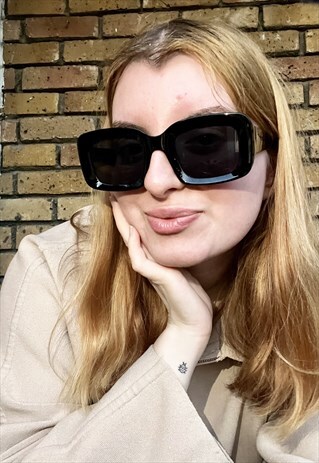 Black Rectangular Oversized Sunglasses