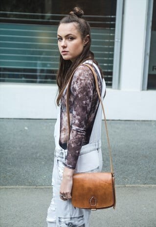 HAND STITCHED TAN BROWN LEATHER SATCHEL BAG