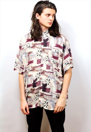 1990'S VINTAGE OVERSIZED ABSTRACT PRINT SHIRT