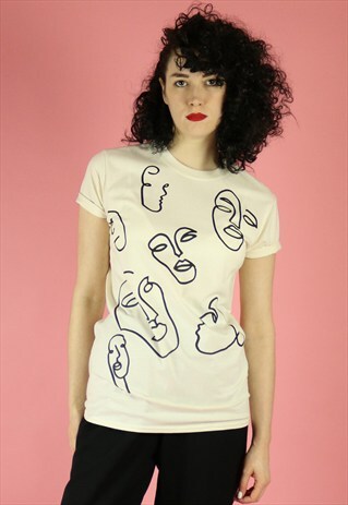 FACES PRINT T-SHIRT - BLACK ON NATURAL
