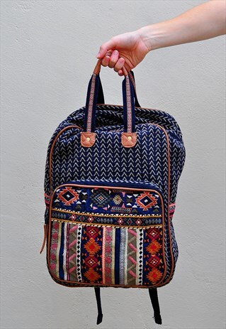 BLUE AZTEC TAPESTRY RUCKSACK