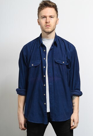 VINTAGE CORDUROY CORD SHIRT BLUE