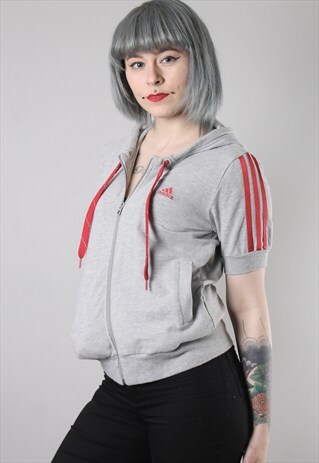 VINTAGE ADIDAS 1/2 SLEEVE HOODIE SMALL