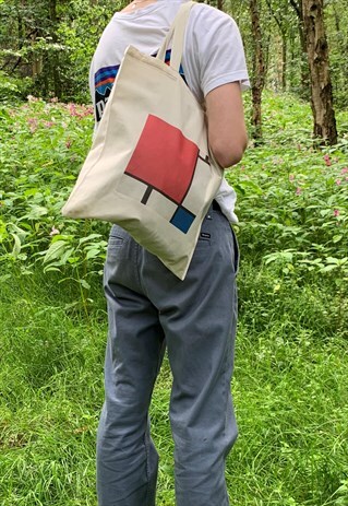 PIET MONDRIAN ABSTRACT VINTAGE ART CANVAS TOTE BAG