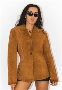 Vintage Brown Suede Leather Blazer Jacket