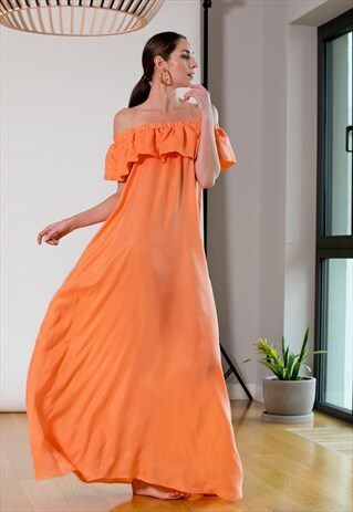 PEACH DRESS, MAXI DRESS, RUFFLE DRESS, SUMMER DRESS