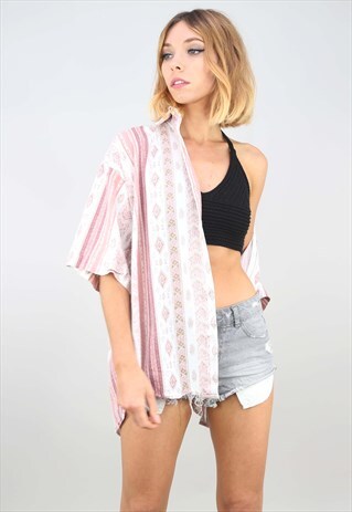 VINTAGE OVERSIZED SHORT SLEEVE PATTERNED SHIRT
