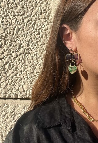 'MOLTEN HEART' EARRINGS PURPLE GREEN