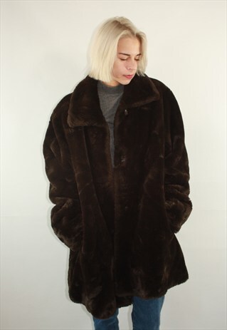 VINTAGE 80'S CLASSIC CHOCOLATE BROWN FAKE FUR