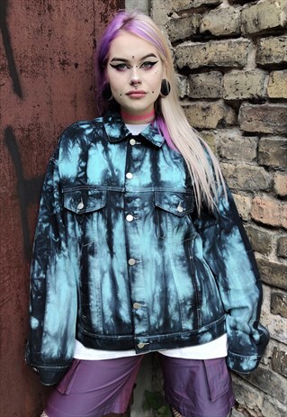 REWORKED BLEACHED DENIM JACKET DISTRESSED GRADIENT JEAN COAT