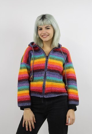 VINTAGE 90S PATTERNED AMAZING STRIPE ZIP UP JUMPER