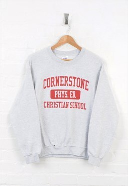 Vintage Cornerstone Christian School Sweater Grey Medium