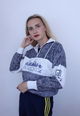 VINTAGE 90S USA SAN FRANCISCO 1/4 ZIP SWEATSHIRT GREY