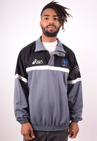 ASICS MENS VINTAGE PULLOVER TRACKSUIT TOP XL GREY 90S