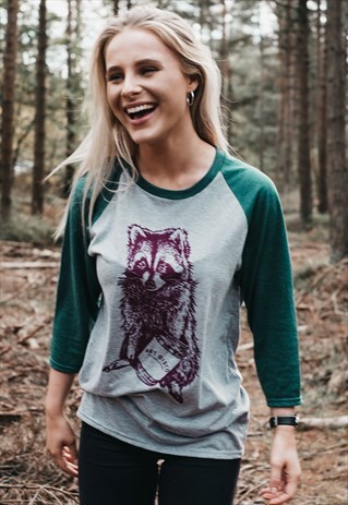 'ART DISCO RACOON' 3/4 SLEEVE BASEBALL T-SHIRT
