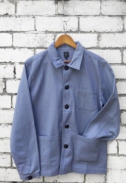 60s French Chalk Blue Cotton Chore Workwear Jacket 
