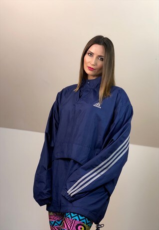 90S ADIDAS RUN WINDBREAKER JACKET VINTAGE BLUE WHITE