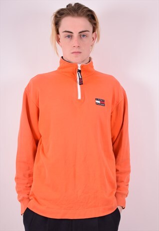 TOMMY HILFIGER MENS VINTAGE SWEATSHIRT JUMPER LARGE ORANGE