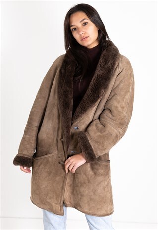 VINTAGE 80S SHEARLING COAT REAL LEATHER / S0295