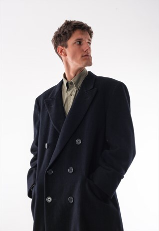 RARE VINTAGE BURBERYS WOOL COAT BLACK 90S DOUBLE BREASTED